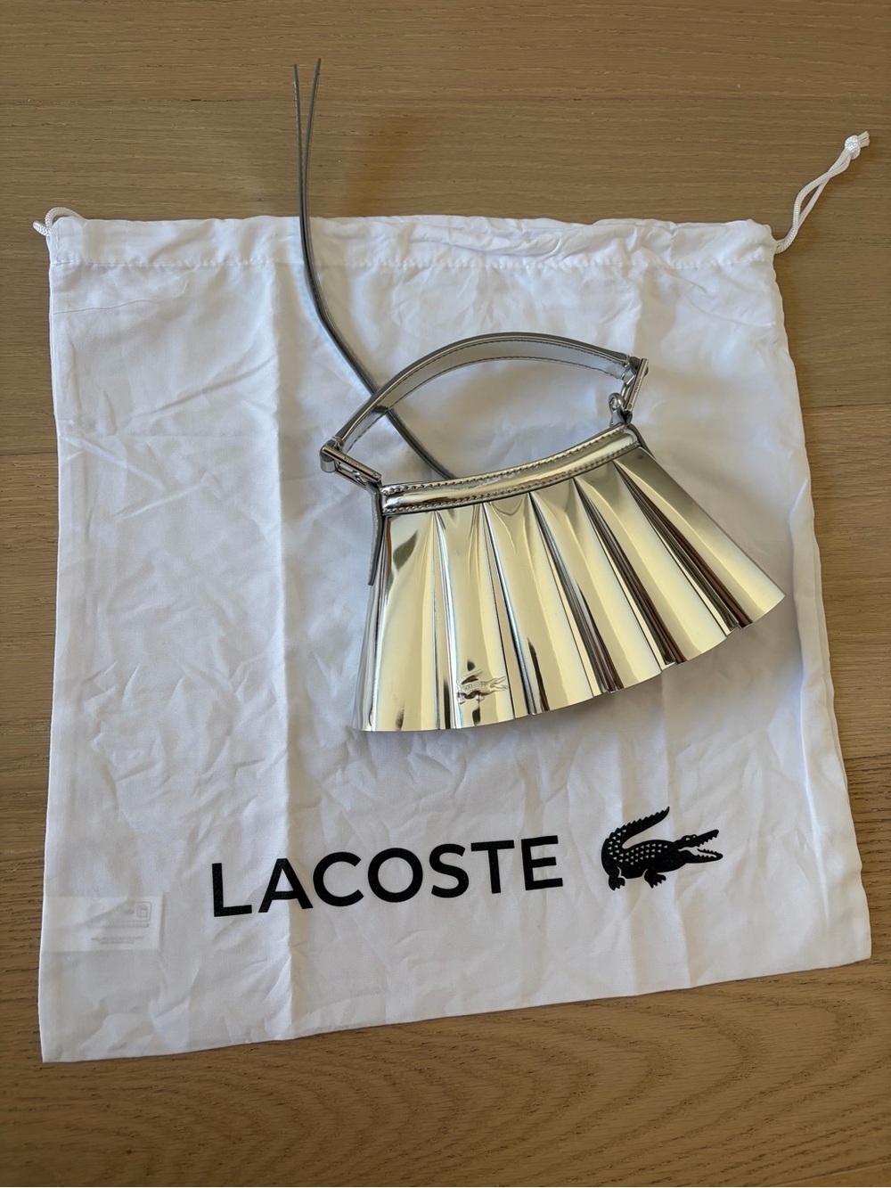 Lacoste Metallic Silver Pleated Mini bag